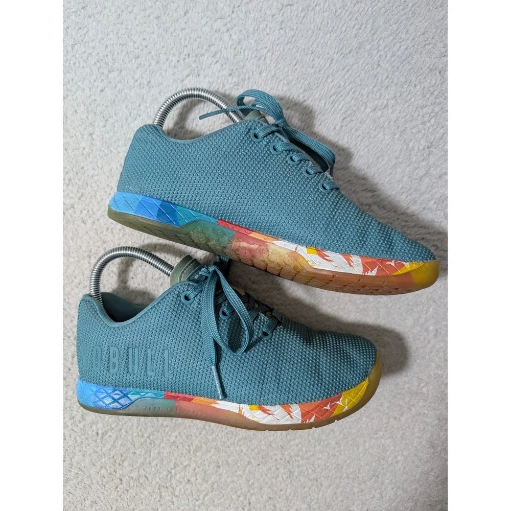 NOBULL Trainer Women 7 Teal Rainbow Sunrise Palm Tree SuperFabric Cross Training